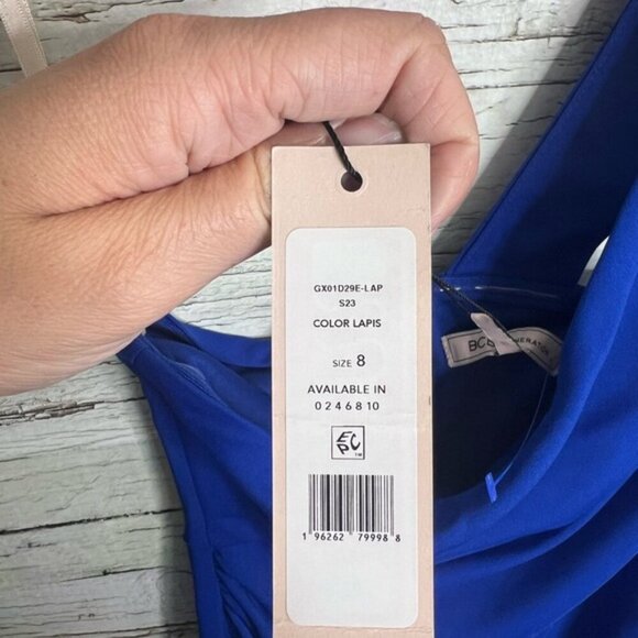 BCBGeneration blue one shoulder dress NWT size 8 - Picture 5 of 8